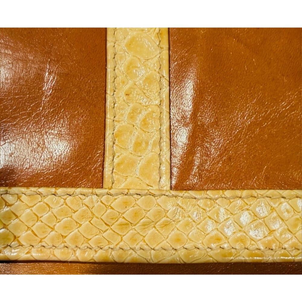 1970’s Vintage Leather Purse Burdines Brown Tan Shoulder Bag Exotic Snake Skin - Picture 3 of 8
